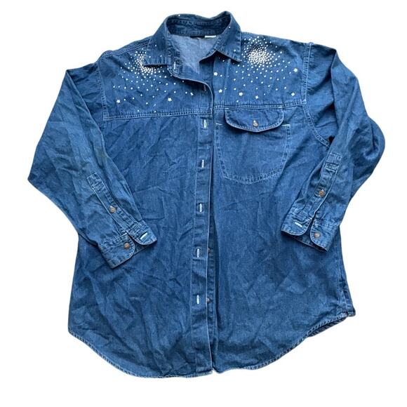 Vintage Star Embroidered Denim Chambray Shirt L - Picture 1 of 4